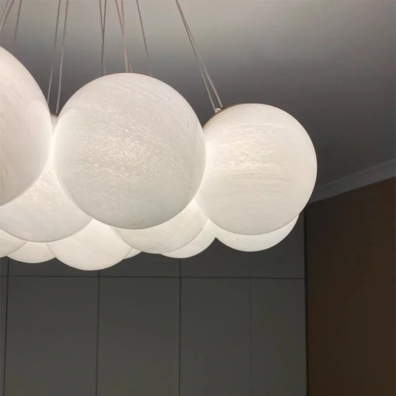 Axyaa White Glass Ball Chandelier Ceiling Modern Minimalist Hanging Lamp