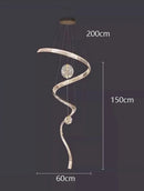 Axyaa Luxury Crystal Ribbon Chandelier Spiral Staircase Pendant Lamp