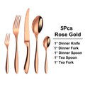 Axyaa Silver Stainless Steel Dinner Set Gold Cutlery 5/10/15/20/25Pcs Utensils