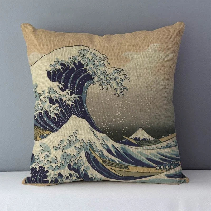 Navy Blue Mediterranean Print Linen Cushion Cover by Axyaa - 45x45cm