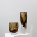 Axyaa Brown Glazed Hammer Cut Glass Vase - Handcrafted Decorative Ornament