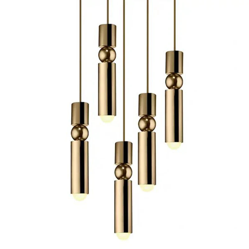 Axyaa Black Gold LED Tube Glass Chandelier - Modern Bedside Pendant Lamp