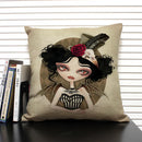 Axyaa Mermaid Linen Cushion Cover for Living Room Sofa Decoration