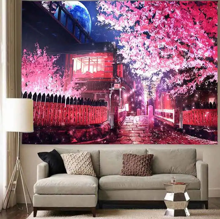 Axyaa Cherry Blossom Tree Forest Tapestry Wall Hanging for Bedroom Decor