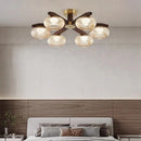 Axyaa Medieval Style Walnut Bedroom Ceiling Light Glass Lamp
