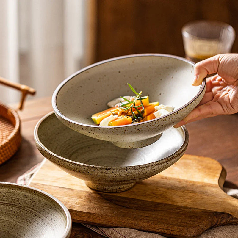 Axya Japanese Ceramic Salad Bowl Set, Heat-resisting Coarse Dinnerware, 800ml