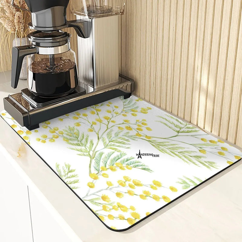 Axyaa Leaf Print Coasters & Drying Mat Set for Kitchen Essentials