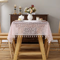 Axyaa French Floral Tassels Jacquard Lace Tablecloth - Elegant Art Decoration