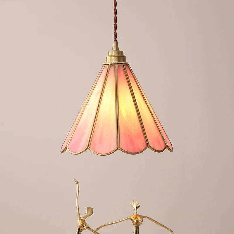 Axyaa Pink Glass LED Pendant Lights - Copper Nordic Hanging Lamp for Bedroom, Dining, and Living Room