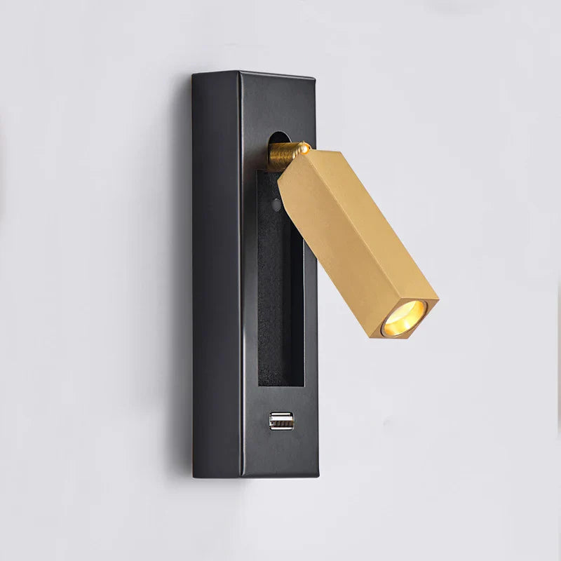 Axyaa Black Brass LED Wall Sconce with USB Port and Switch