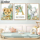 Safari Animal Custom Name Wall Art Prints by Axyaa for Kids Room Decor