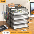 Axyaa Stackable Desk Organizer for Office - Black, 4-Tier Tray for Paper and Accessories