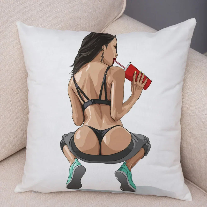 Axyaa Cartoon Lady Chest Decorative Pillowcase - Fashion Girl Design