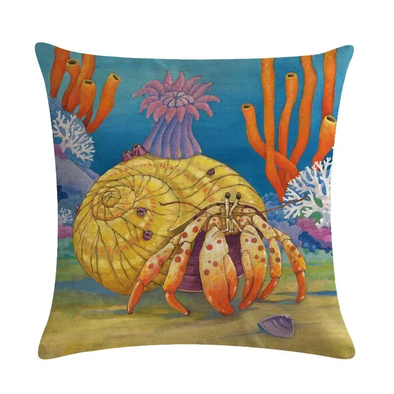 Axyaa Cartoon Sea Pattern Cushion Cover 45*45cm Living Room Sofa Decor Pillowcase