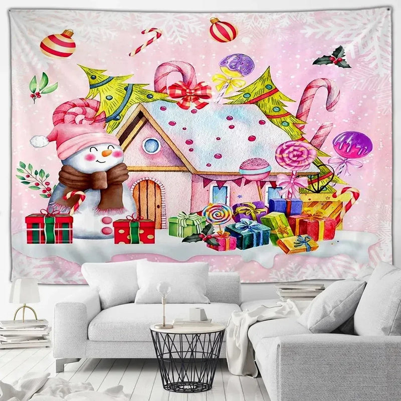 Axyaa Winter Snowman Print Tapestry for Christmas Party Decoration