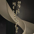 Axyaa Crystal Brass Chandelier for Modern Villa Stair, LED Pendant Lights for Home Decor