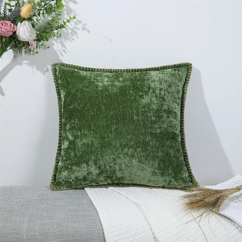 Luxurious Chenille Green Cushion Cover for Sofa Home Decor by Axyaa