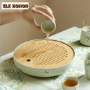 Axyaa Hand-painted Bamboo Tea Tray for Teapot Brewing and Insulation