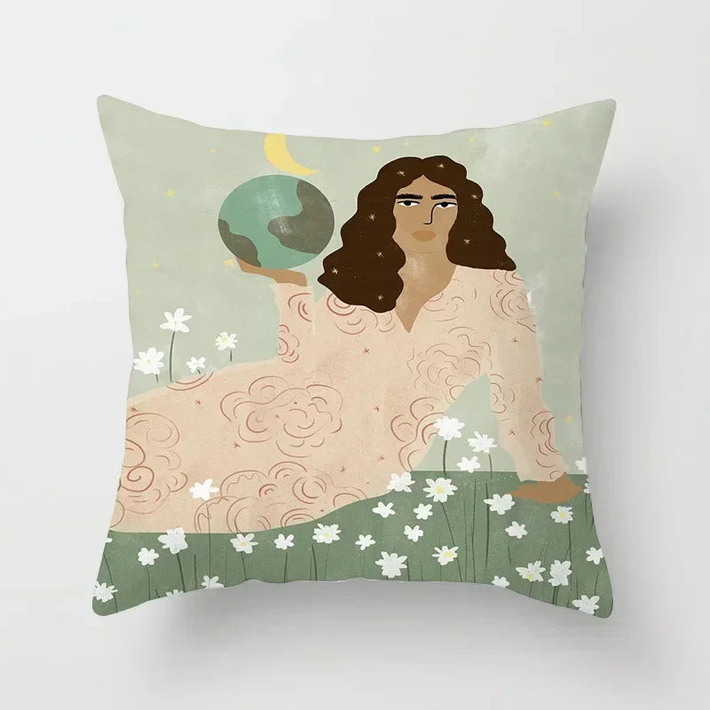 Axyaa Women Flower Oil Painting Decorative Pillowcase for Home Sofa Decor