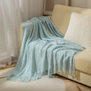 Axyaa Solid Knit Sofa Cover Blanket with Fringe for Air Conditioning and Summer Nap