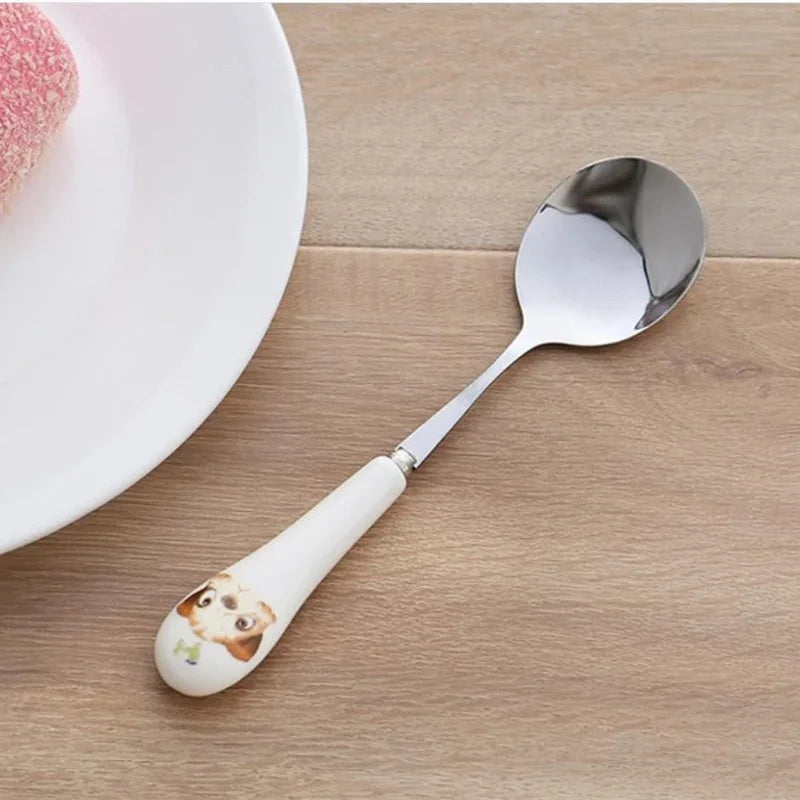 Axya Cartoon Animal Ceramic Handle Stainless Steel Coffee Spoon