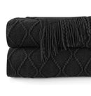 Cozy Knit Throw Blanket with Tassel, Black Lightweight Decorative Blanket for Couch and Bed by Axyaa