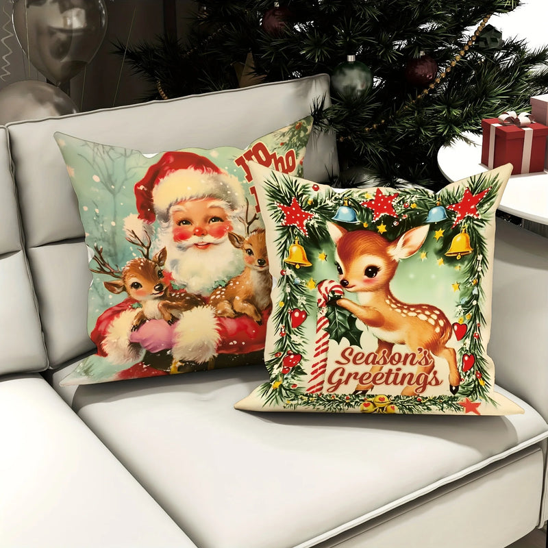Axyaa Christmas Pillowcase: Santa Claus Fawn Pattern, Home Room Sofa Cushion Cover