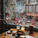 Stained Snowman & Candy House Window Sticker Set by Axyaa: Reusable Xmas Glass Film
