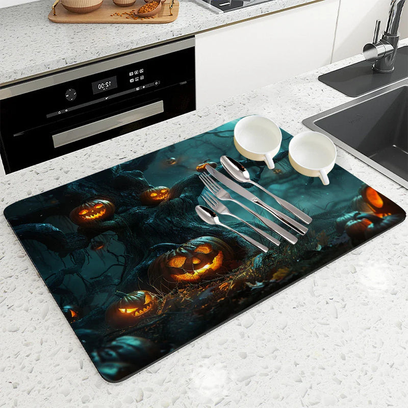 Axyaa Halloween Desk Drain Pad Non-slip Kitchen Mat
