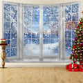 Axyaa Winter Snow Scene Christmas Tree Tapestry for Festive Living Room Decoration