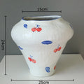 Cherry Pattern White Porcelain Vase Axyaa Classical Plant Pot Floral Room Decor
