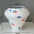 Cherry Pattern White Porcelain Vase Axyaa Classical Plant Pot Floral Room Decor