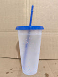 Axyaa Color Changing Confetti Cup with Lid & Straw - Reusable Hot/Cold Drinkware