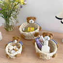 Axyaa Cute Bear Storage Basket Mini Woven Desktop Organizer Home Decor