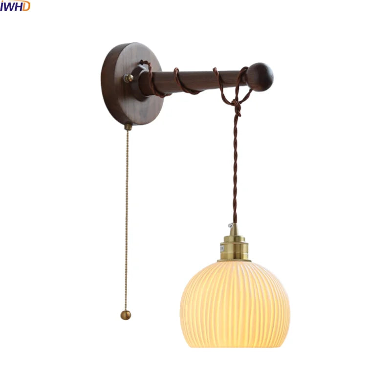 Axyaa Ceramic Wood Brass LED Wall Sconce for Home Decor