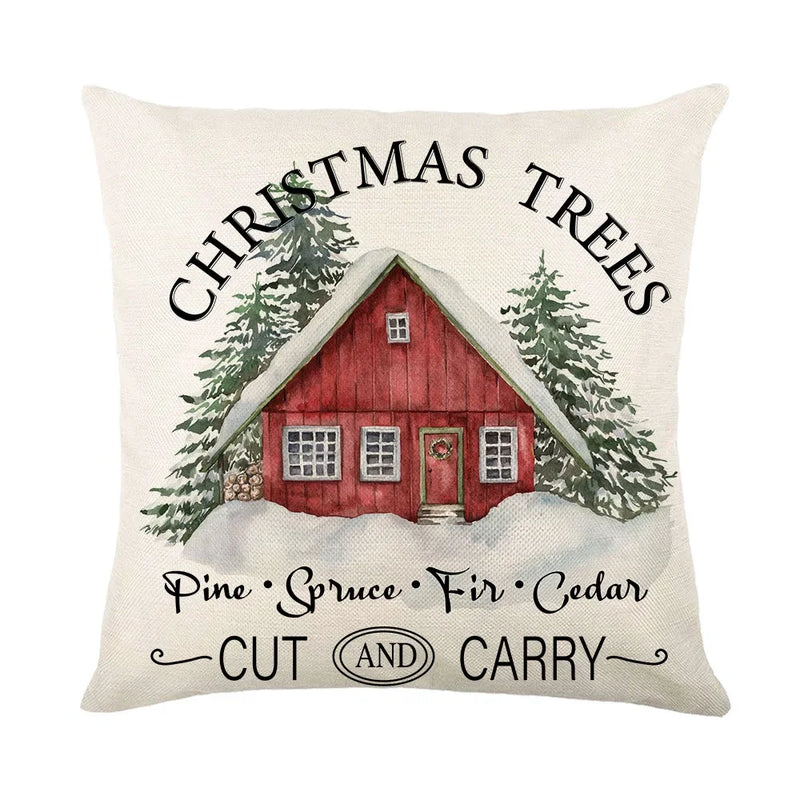 Christmas Decor Pillow Cover 18x18 in Linen Throw - Axyaa Home Decor