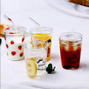 Axyaa 350ml Ins Style Transparent Glass Mugs with Straws - Set of Cute Clear Cups