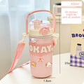 Axyaa Kawaii Thermal Water Bottle with Straw Stainless Steel Thermos