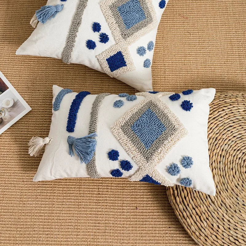 Boho Loop Tufted Tassel Pillow Cover for Home Decor by Axyaa