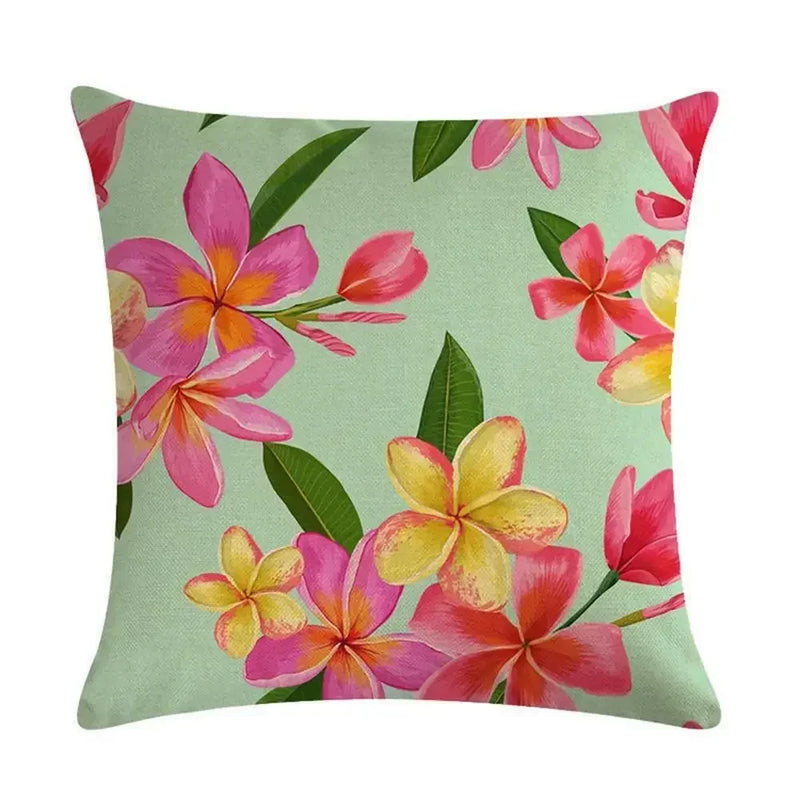 Axyaa Tropical Plant Design Linen Pillowcase Floral Print 45*45cm