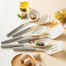 Axyaa Silicone Kitchenware Set: Spatula, Strainer, Spoon, Clip, Utensils - White, 6pcs