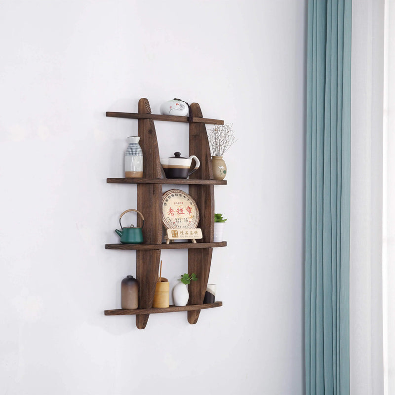 Axya Solid Wood Chinese Style Tea Set Display Rack - Modern Minimalist Wall-mounted Shelf