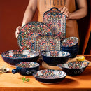 Axyaa Bohemian Ceramic Plate Set - 7 Piece High-Value Dessert & Spaghetti Bowl