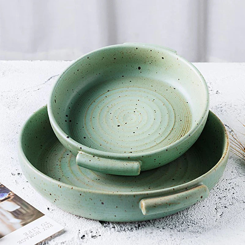 Axya Handcrafted Rough Pottery Plate with Handle