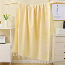 Axyaa Turkish Beach Towel: Extra Large, Thick 100% Cotton, Blue Thin Stripes, Tassel Design