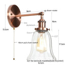 Axyaa Loft Rustic Clear Glass LED Wall Light - Industrial Style Iron Wall Lamp