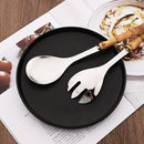 Axyaa Stainless Steel Bamboo Handle Spork Salad Server Fork Spoon Set