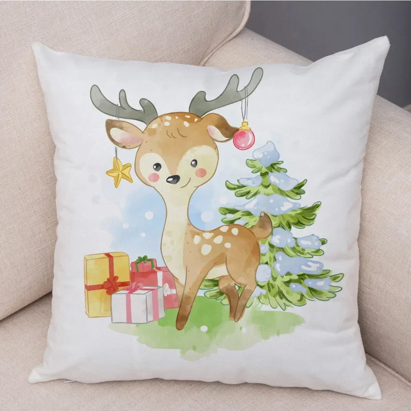 Axyaa Christmas Cartoon Animal Cushion Cover - Santa Claus Pillowcase