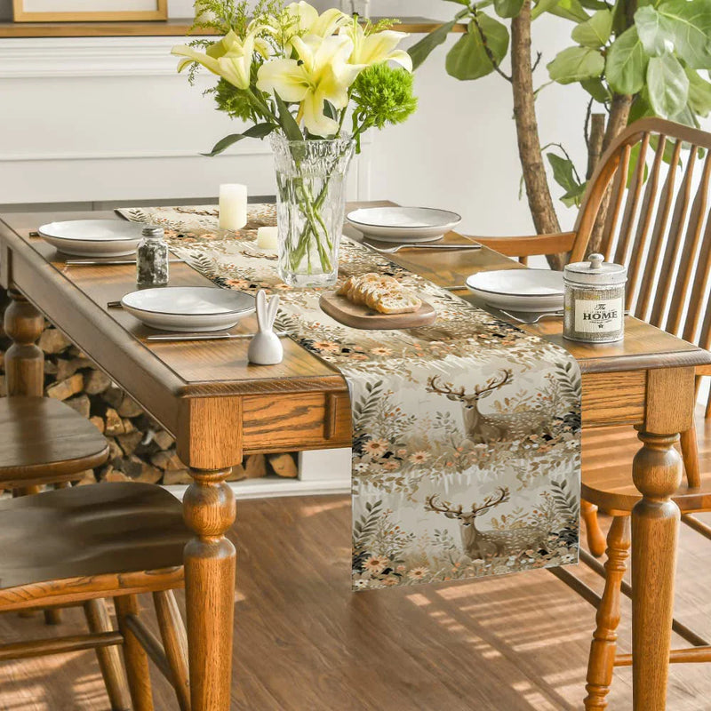 Axyaa Floral Deer Table Runner for Home Decoration and Wedding Parties