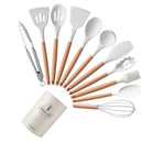 Axyaa 12-Piece Silicone Utensils Set with Wooden Handles for Non-Stick Cooking